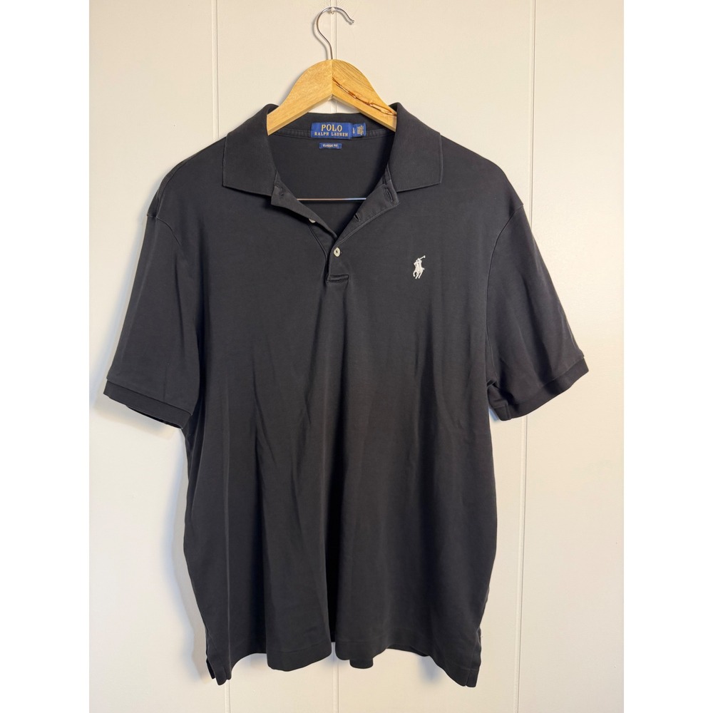 Polo Ralph Lauren Polo Shirt Large Black Classic Fit Short Sleeve Pony Logo